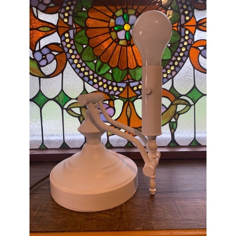 Vintage Painted White Hinged Tabletop Lamp Light Adjustable