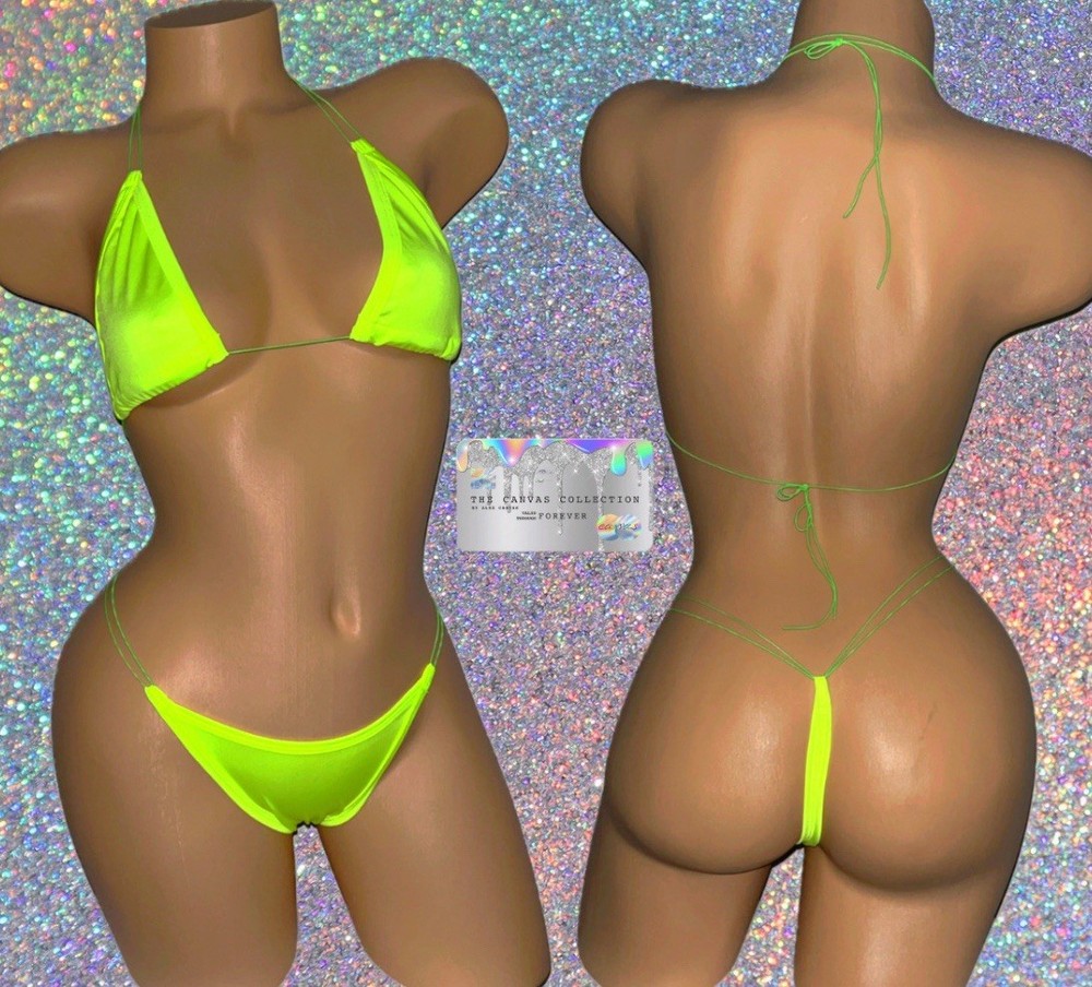 Exotic Dancewear: PLAIN NEON GREEN 2 PIECE BIKINI SET