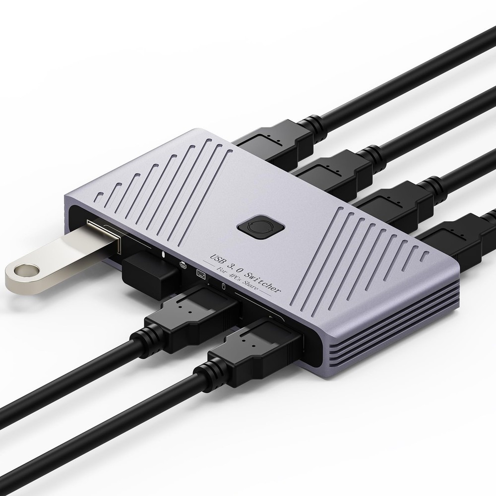 USB 3.0 Switch, 4 Computers Sharing 4 USB Devices, OneButton Switcher for Key...