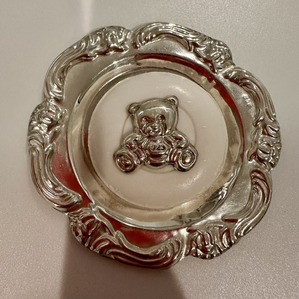 Sterling Silver 925 mini soap dish with soap and silver Bear Pin