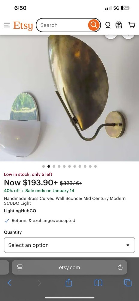 Mid Century Inspired Modern Brass Sconces Lights 1 Pair
