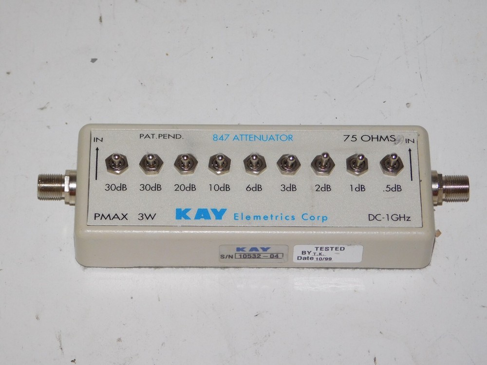 Kay Elemetrics 847 Attenuator 9 Step Toggle Switch 75 Ohm 1 GHz 3W Module Unit