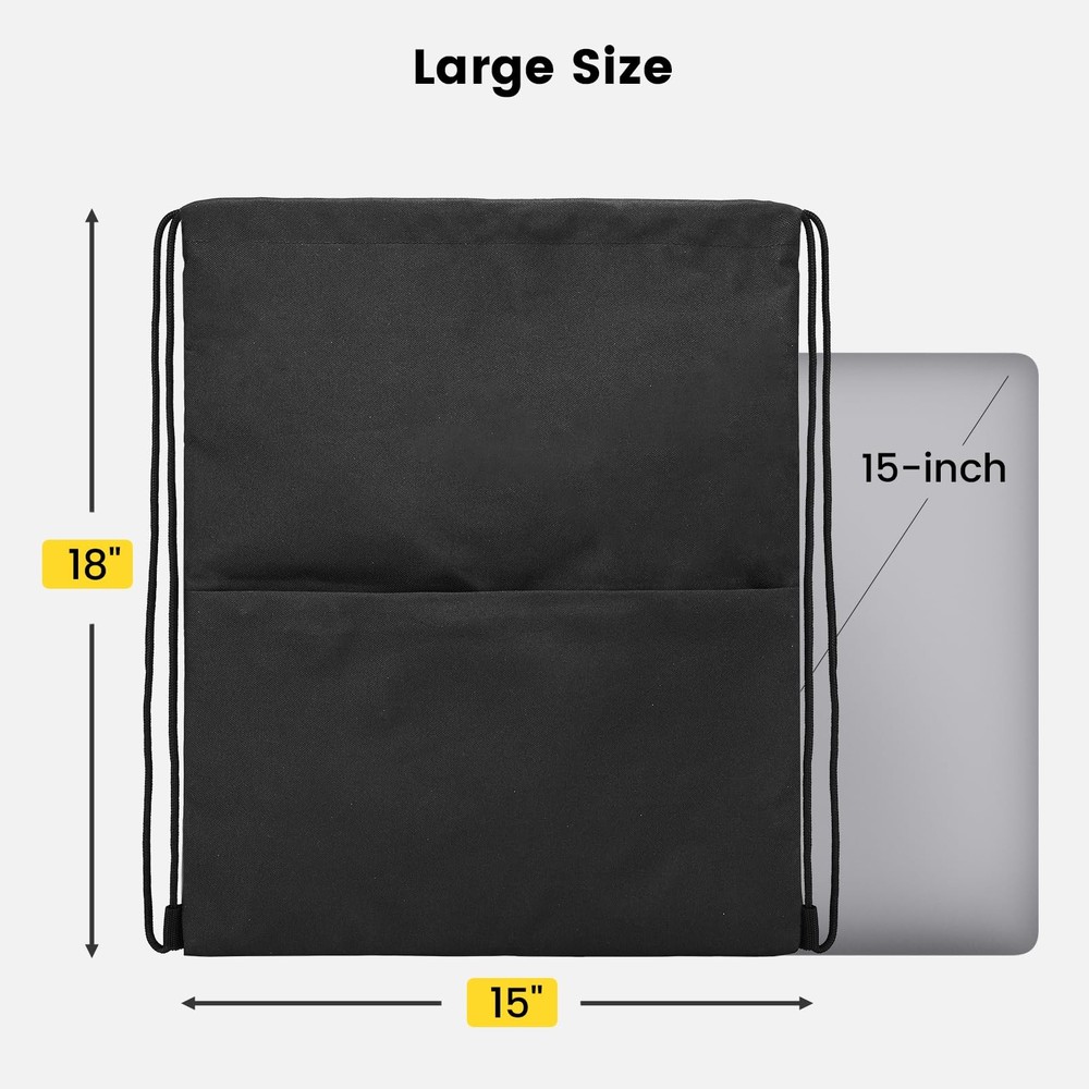 Vorspack Drawstring Backpack Water Resistant String Bag 18''x15'', Black