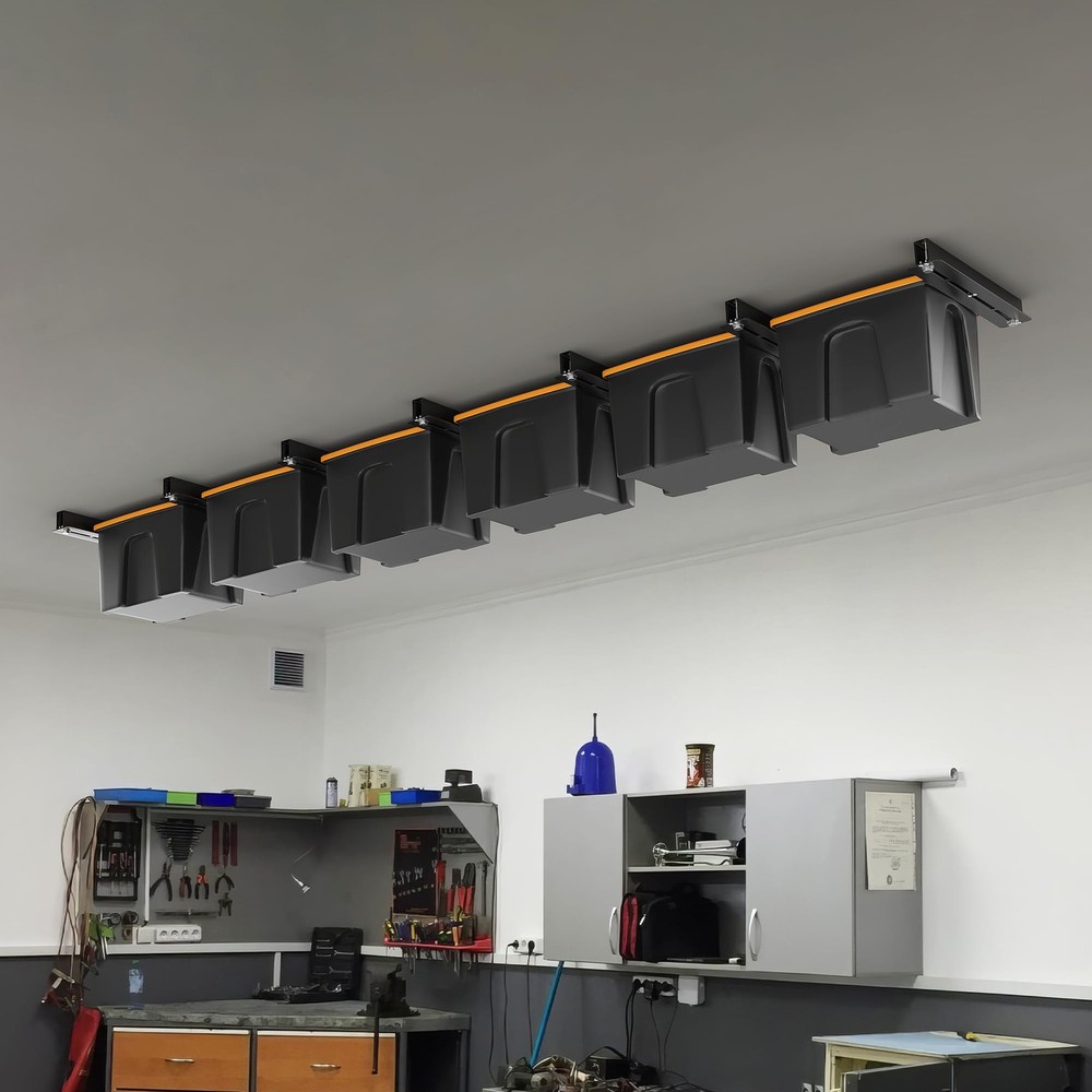 Overhead Garage Storage Racks for Bins, Ceiling 6 Bin, Black