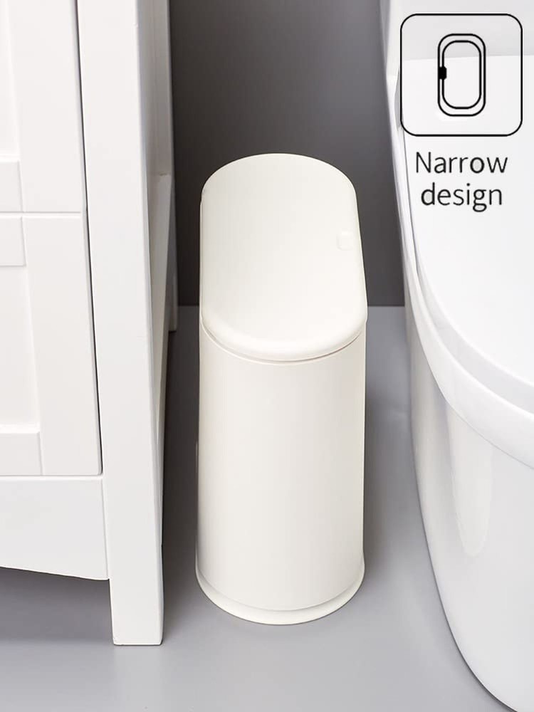 White Slim Rectangular Plastic Trash Can with Press Type Lid,12 Liter / 3.2 G...