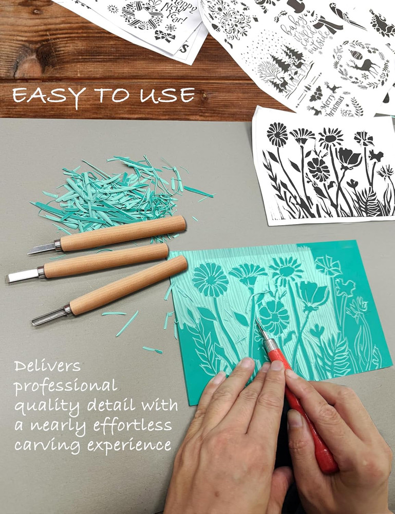 Super Value Block Printing Kit -Includes Lino Cutter, Printing , Linoleum Blocks