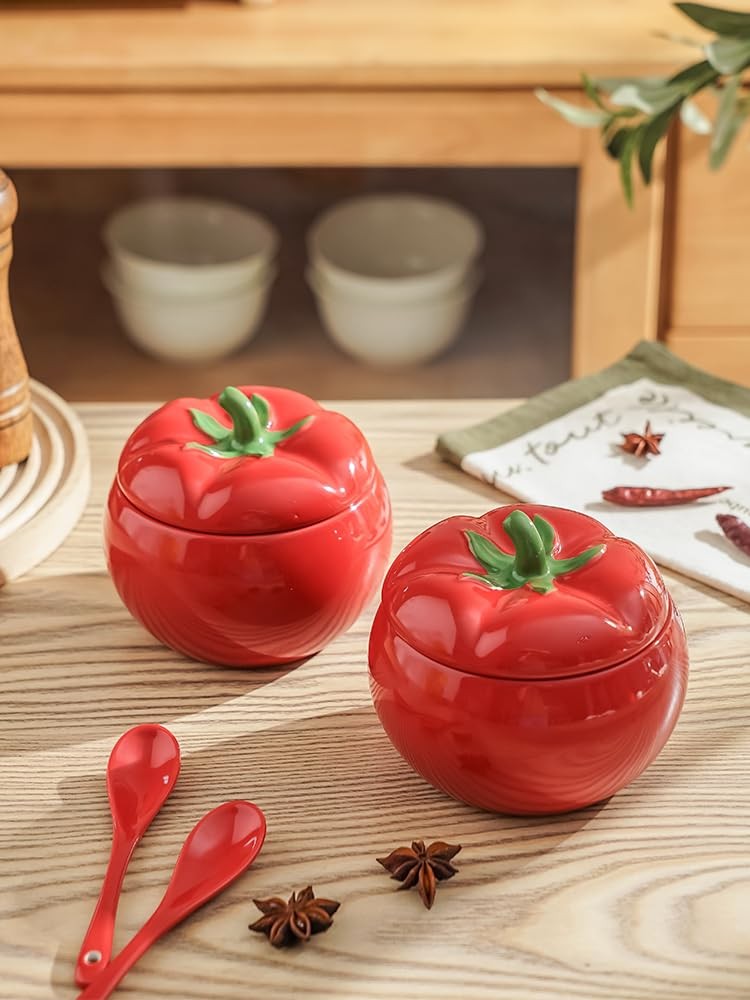 Sugar Bowl Tomato Ceramic Spice Jar Storage Jar with Spoon