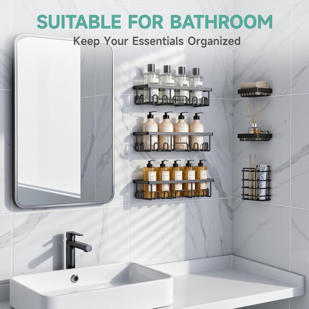 Veken Shower Caddy 6-Pack, Advanced Rustproof Design, No Drilling Adhesive Sh...