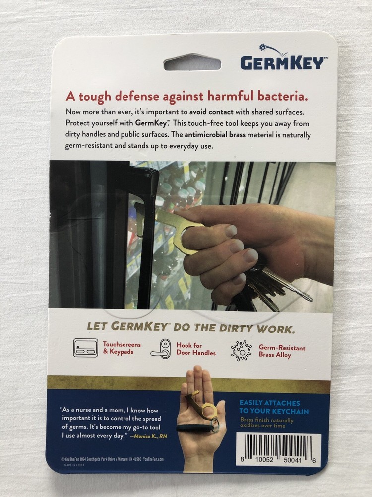 GermKey Solid Brass Antimicrobial Hand Tool Contactless Door Open Button Push