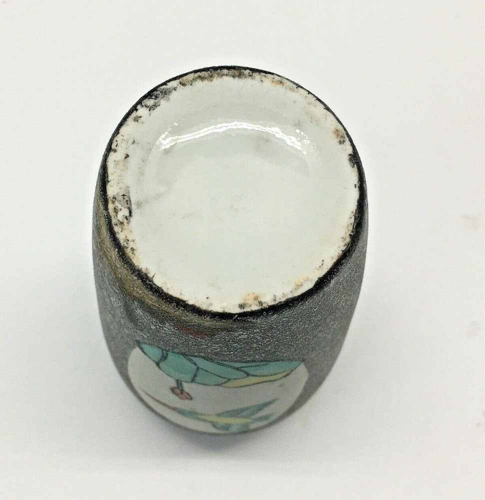 Black Aqua Textured Hand Painted Bird Ceramic Vase