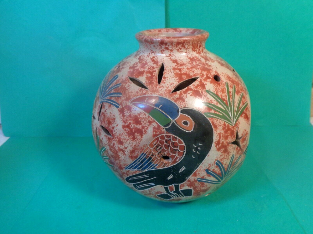 Pottery Tropical Pattern Tea Light/Candle Globe, Brazil (Used/EUC)