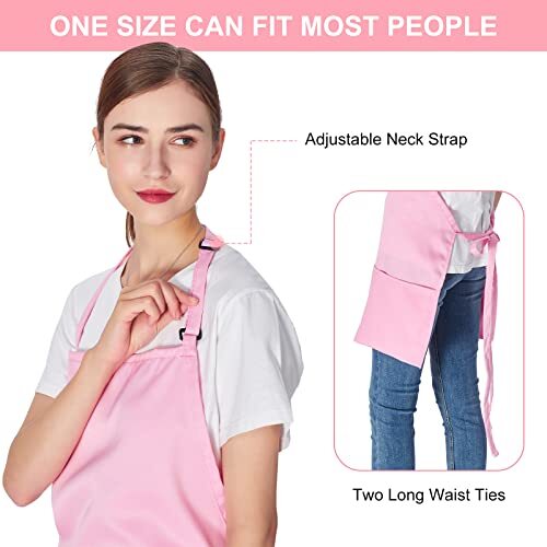 2 Pack 3 Pockets Adjustable Bib Apron Chef Kitchen Cooking Polyester Pink