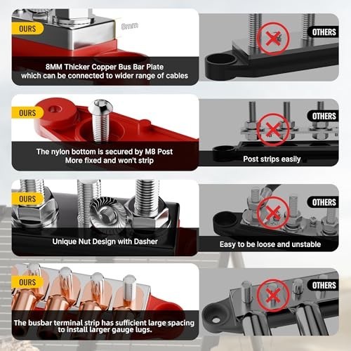 400A 12V Power Distribution Block - 6 Studs Copper Terminal Bus Bar for Marine,