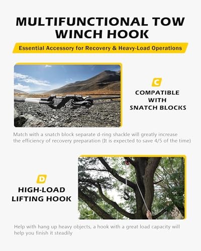 3/8" Tow Hook, S-Shaped Winch Hook, 33,000lbs Breaking Strength, G80 Black
