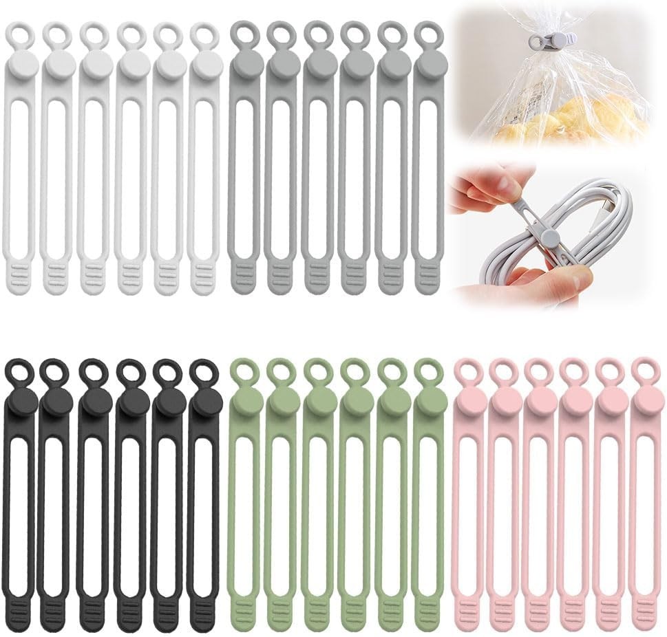 20-Pack Adjustable Pink Silicone Cable Ties - Flexible Organizer for Electronics