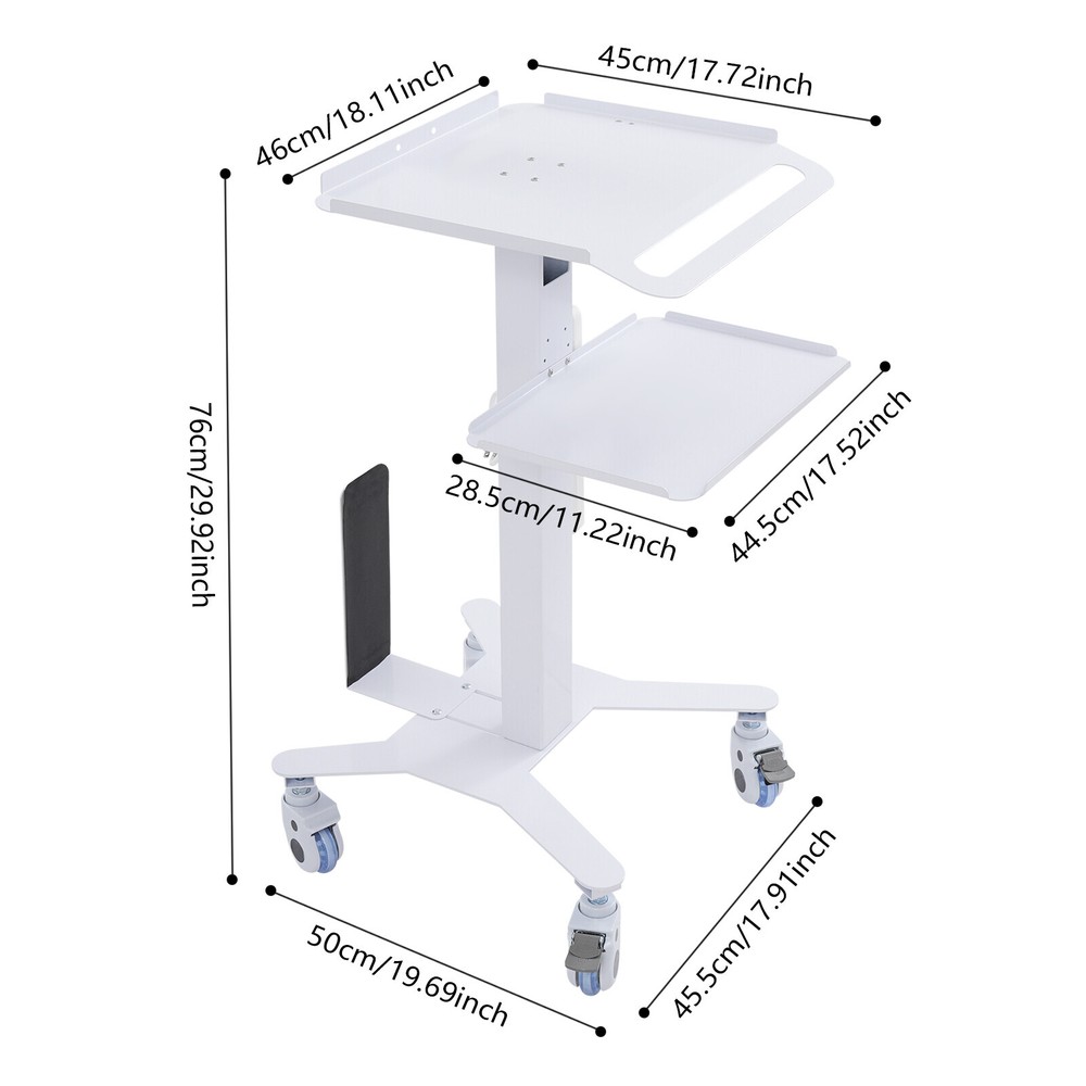 Rolling PC Cart Mobile Computer Workstation Stand Adjustable Beauty Spa Cart