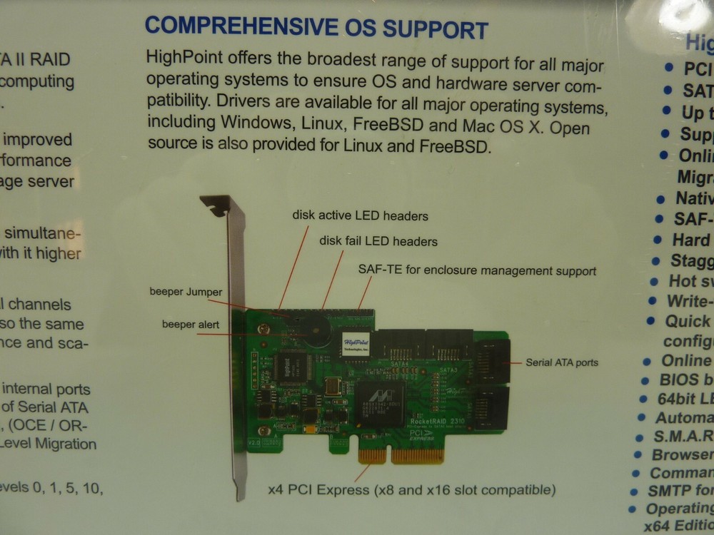 HighPoint RocketRAID Model 2310 4 channel PCI-e to SATA II Raid Controller Card