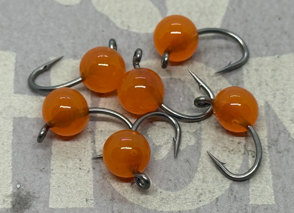 6ea. Hot glue eggs in Orange Size #12. (Barbed). Excellent Egg pattern.