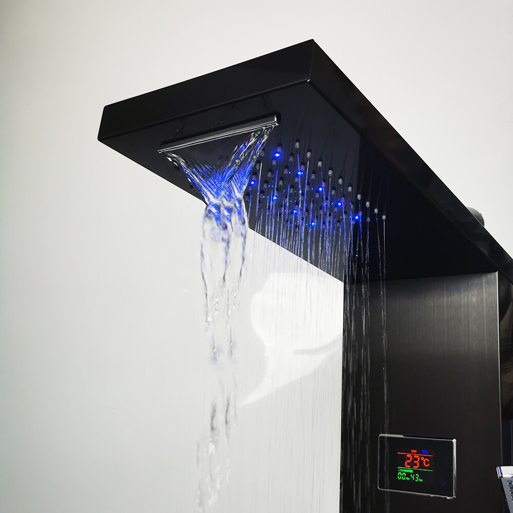 Bathroom Brushed Black ELD Massage Jets Shower Panel Digital Column Faucet Set