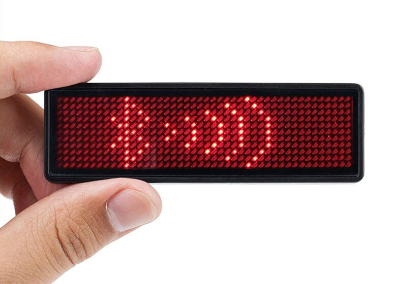 RED LED Digital Scrolling Message Name Tag Badge Bluetooth/PC Programmable NEW!
