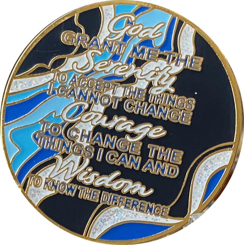 1 Year AA Medallion Elegant Marble Navy Blue Sobriety Chip