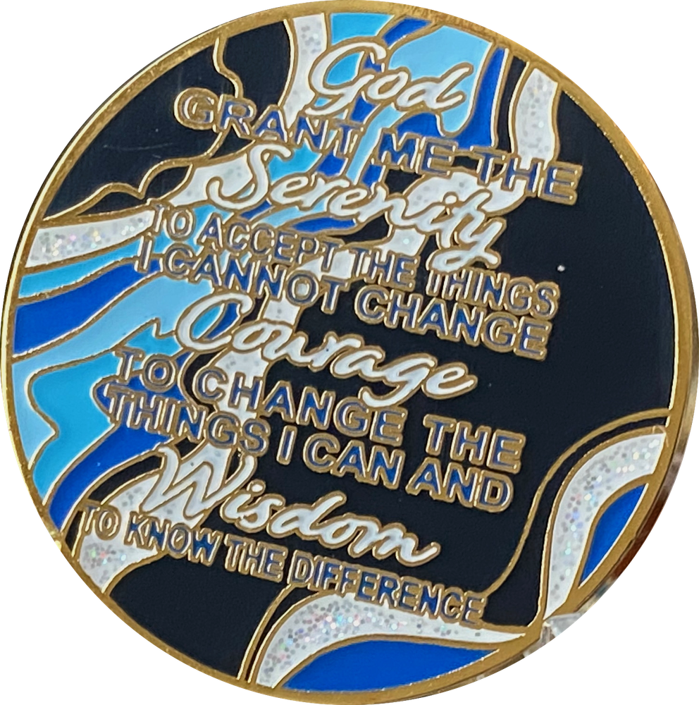 2 Year AA Medallion Elegant Marble Navy Blue Sobriety Chip