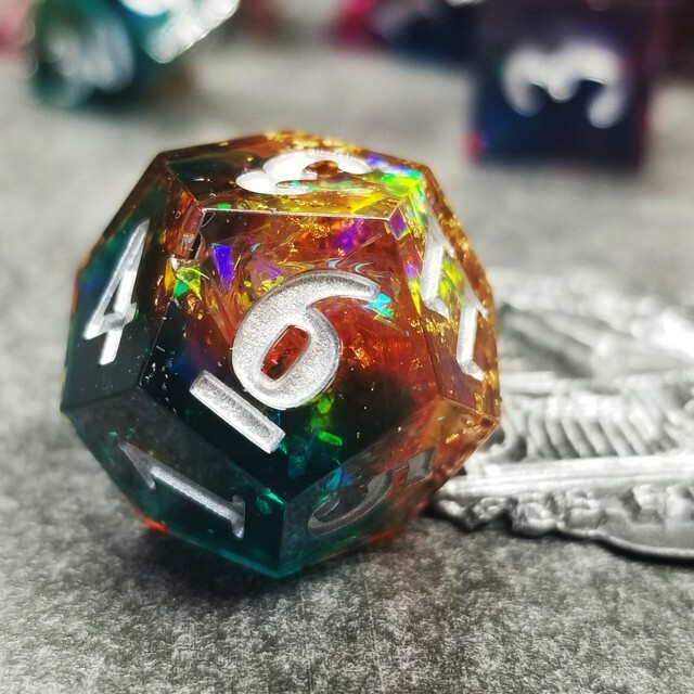 Sage's Enchanted Rainbow Crystals - Sharp Edge Resin Polyhedral Dice Set