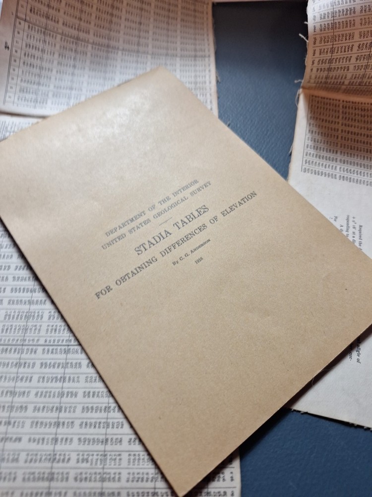 1916 Stadia Tables obtaining Differences in Elevation C.G. Anderson + foldout