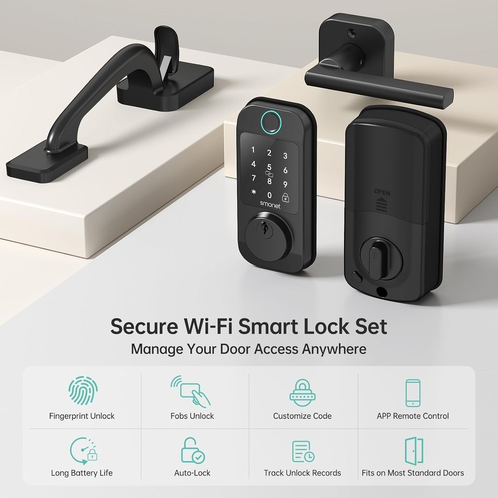 SMONET WiFi Smart Front Door Lock Set with Handle Keyless Digital Smart Deadbolt