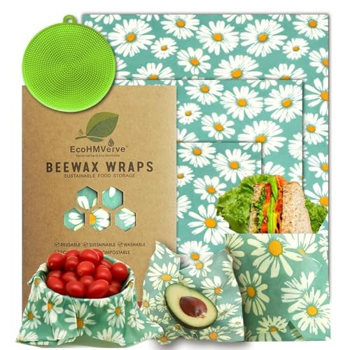 Beeswax Wraps for food 3-Pack, bee wraps reusable with Multi-function brush,