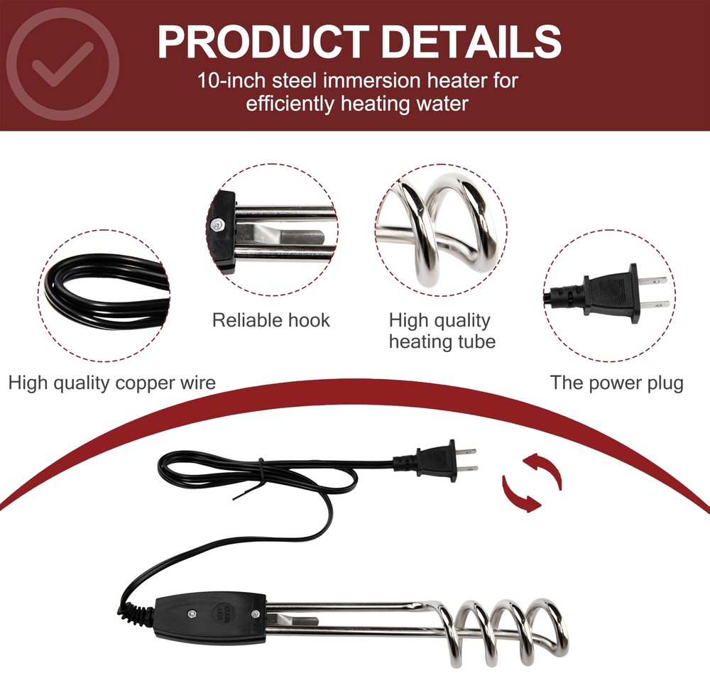 Calentador De Agua De Inmersión Con Cubierta De Cubo Eléctrico Portátil 1000W US