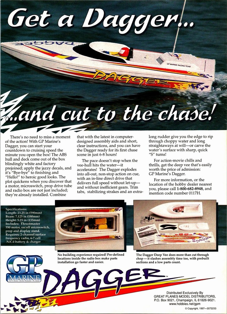 Great Planes Dagger RC Boat Print Ad Ephemera Wall Art Decor