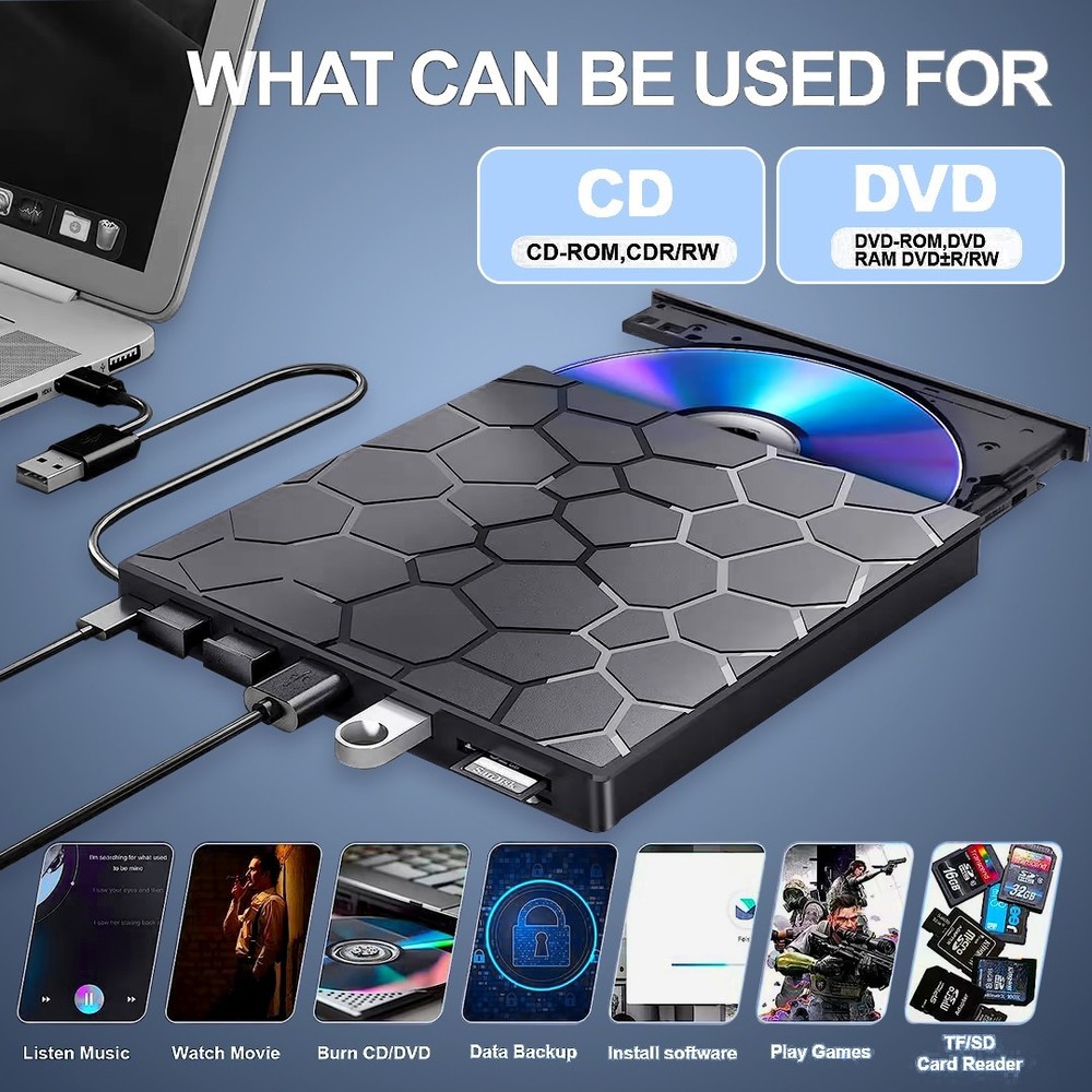 Powerful USB 3.0 External DVD CD Writer Burner Reader Player Optical Drives