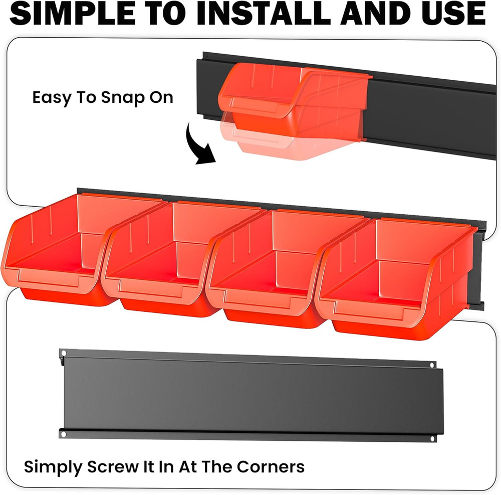 Wall Mounted Storage Bins, Plastic Hanging Storage Organizer Bins, Garage Tool S