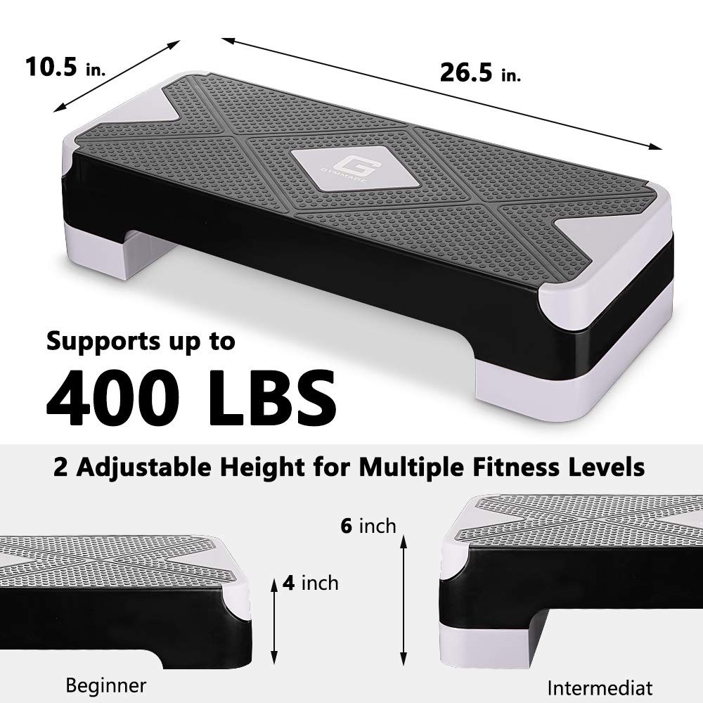 Adjustable Workout Aerobic Stepper, Aerobic Exercise Step Platform with 2 Ris...