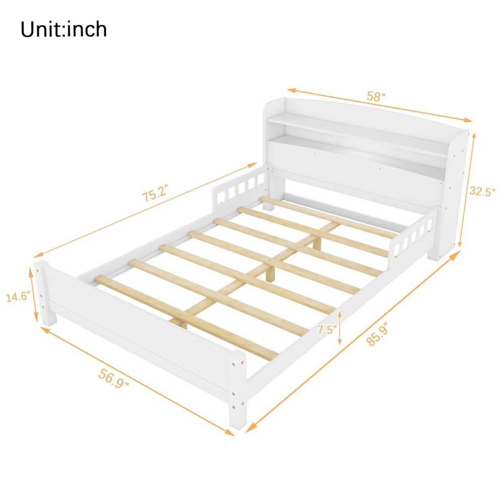 Full Size Bed Frame Wood Platform Bed Frame w/ Storage Headboard & LED Light