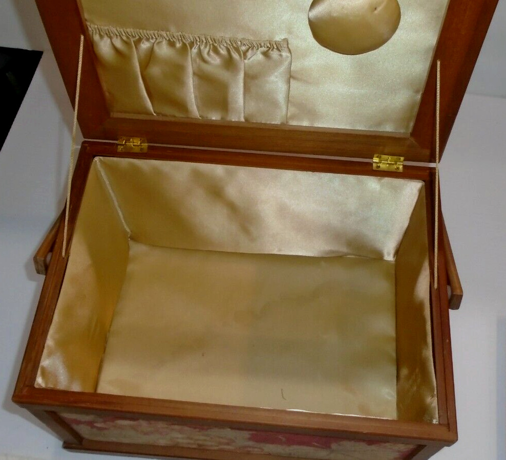 Vintage Fabric Covered Sewing Box Basket with Lining