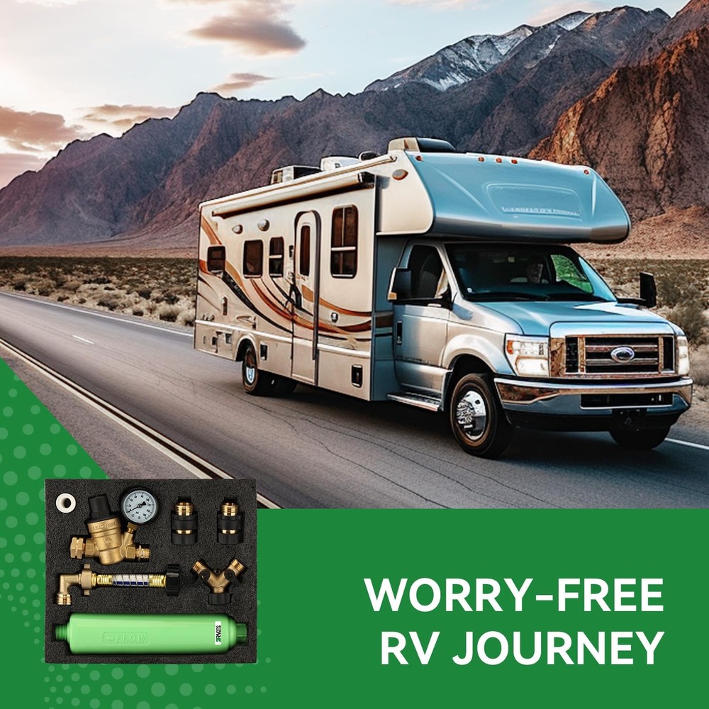 RVINGPRO RV Water Pressure Regulator and Filter Fresh Kit, Yellow