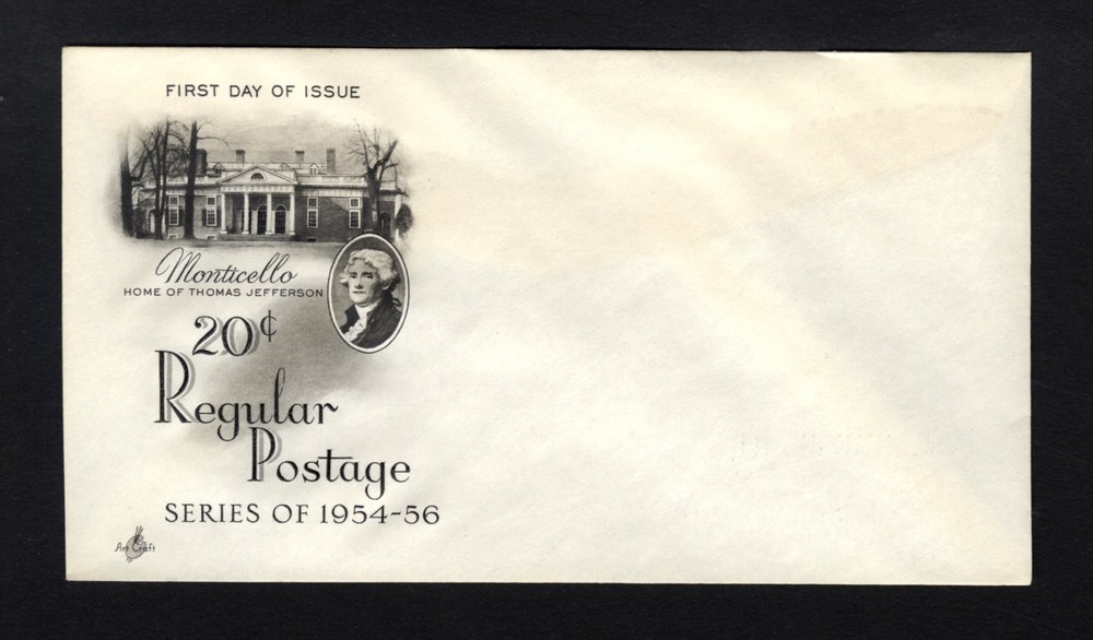 1956 FDC - NO STAMP 20c Regular Postage / Monticello Cachet First Day Cover