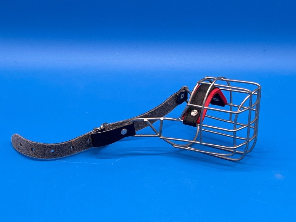 Vintage Metal Dog Muzzle With Adjustable Leather Strap
