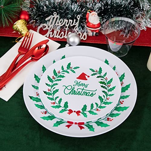 175PCS Christmas Plastic Plates - White & Green; Includes 50 White Green
