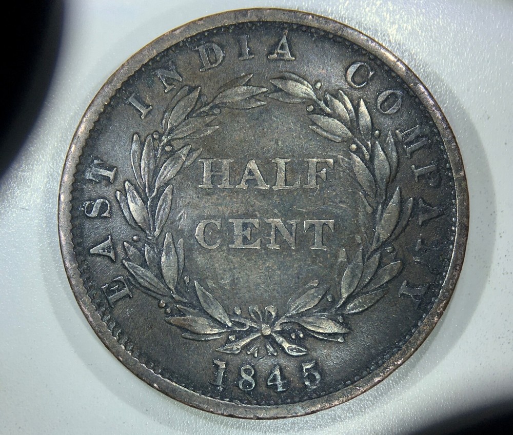 STRAITS SETTLEMENTS: 1845 1/2 Cent —————— BEAUTIFUL PROBLEM FREE PIECE