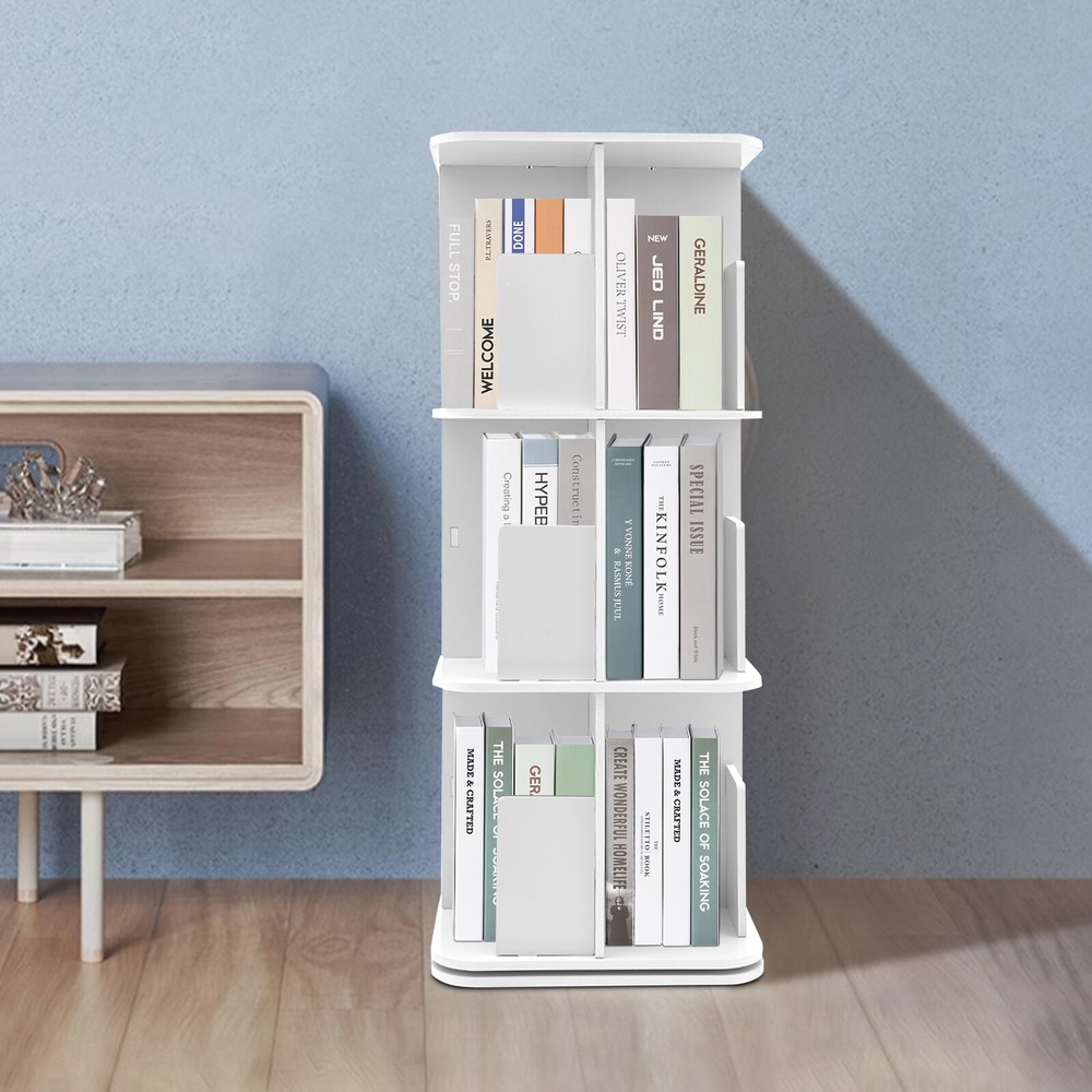360�� Rotating Bookshelf, 3 Tier Standing Bookcase, Small Corner Bookcase