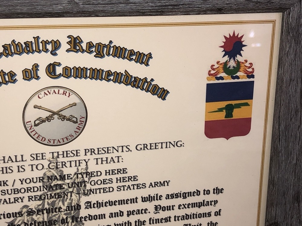 73RD U.S. CAVALRY REGIMENT / COMMEMORATIVE - CERTIFICATE OF COMMENDATION