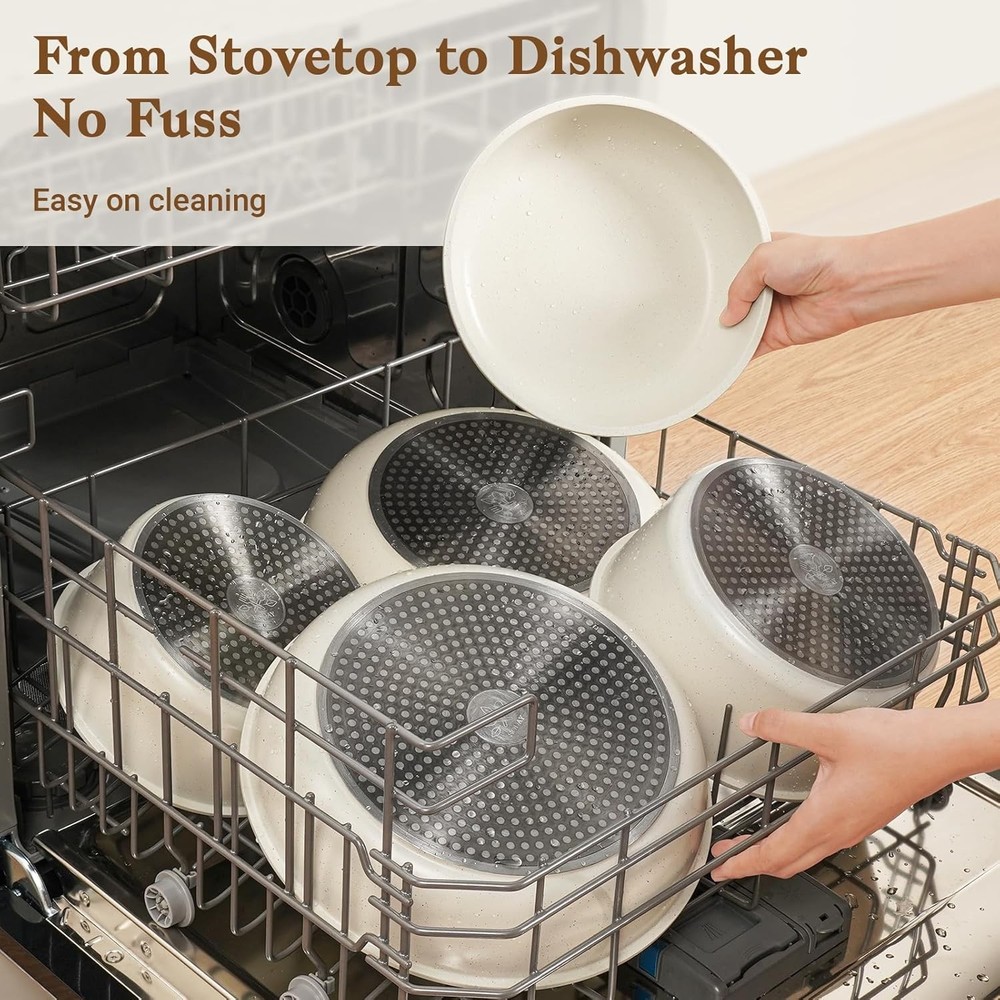 15PC Nonstick Cookware Set Detachable Handle RV Induction Stackable White