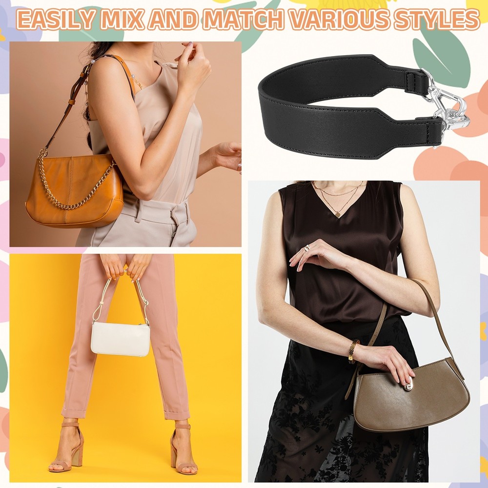 16 Inch Leather Purse Strap, Plain Pattern with Silver Buckle, Black