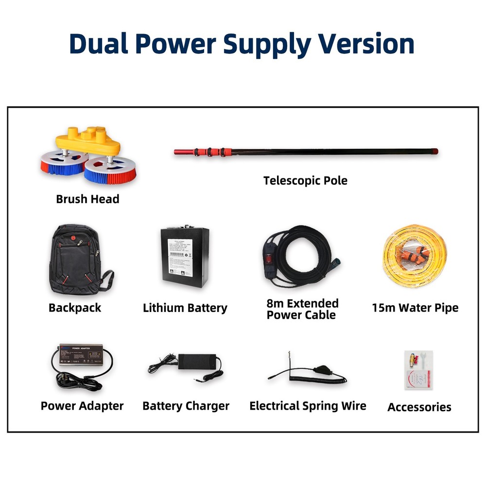 Dual Power Solar Panel Cleaner – Brush & Pole Set ,Use Battery or AC