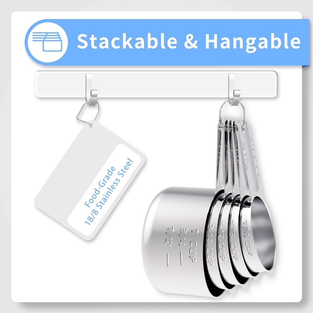 Measuring Cups Set, Stainless Steel, For Home Kitchen, Silver
