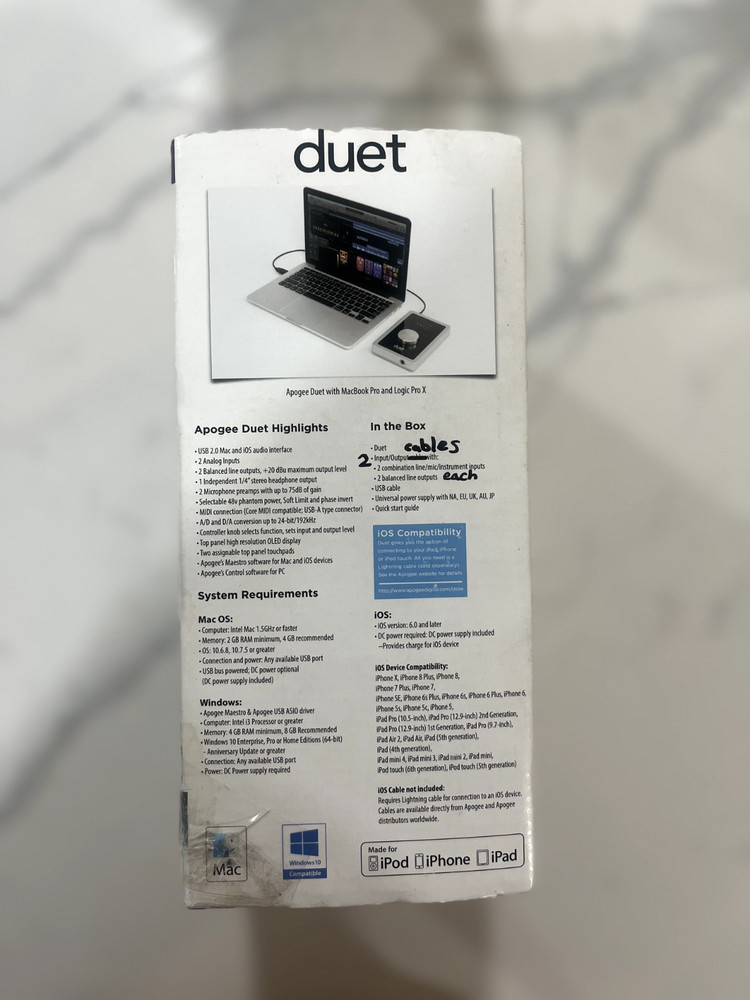 Apogee Duet 2 USB Interface - COMPLETE Bundle Box + 2 Breakout Cables - Unused
