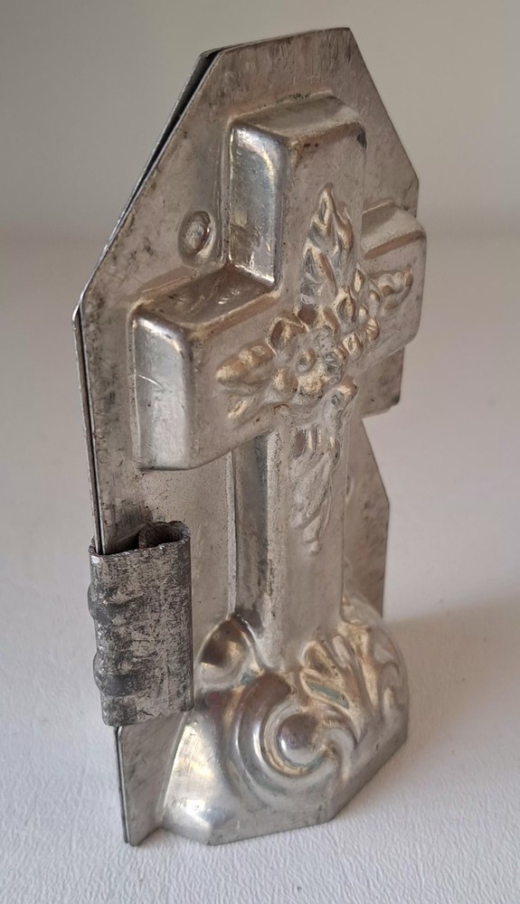 Vintage Tin Easter Cross Chocolate Mold 8"